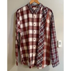 Sun‎ & Stone Shirt Plaid Block Multi Print Button Up Long Sleeve XL New